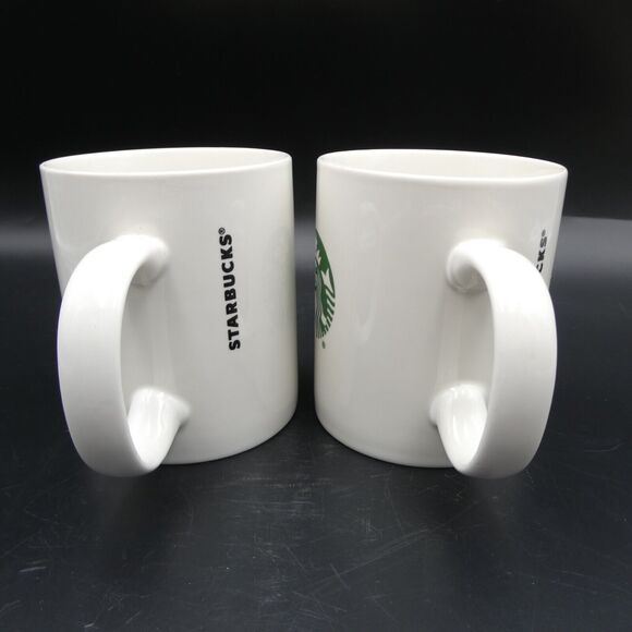 Starbucks Classic White Mug Coffee Cup Green Mermaid Logo 12 oz Pair 2016 - Picture 3 of 10